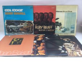 A record case of jazz LPs by various artists inclu