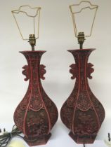 A pair of Simulated Cinnabar lacquer table lamps H