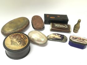 A collection of Victorian snuff and other boxes in