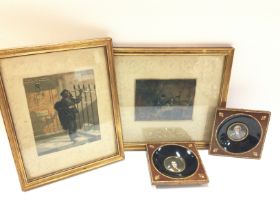 Two pairs of prints including framed miniatures, p