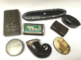 A collection of Victorian snuff boxes including a