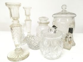 A collection of mixed cut glass ware, including a