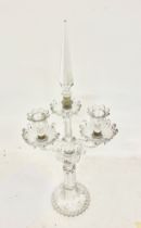A large glass candleabra, 56cm tall. Loose topper. postage category D