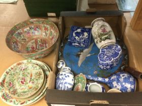 A box of Orinental ceramics including Celadonware