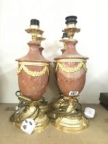 Four guilt & marble lamps with classical influence. 47cm