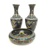 Cloisonne vase and bowl decorated with dragons. 6