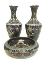 Cloisonne vase and bowl decorated with dragons. 6