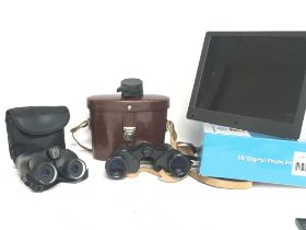 Binoculars including Carl Zeiss, Miranda and a box