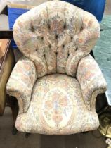 A floral upholstered Victorian style chair dimensi