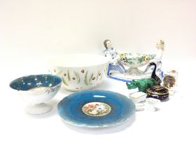 A collection of ceramics including Limoges, figure