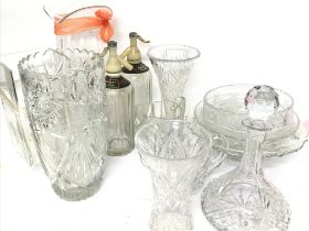 A Collection of cut glass ware including vases, bo