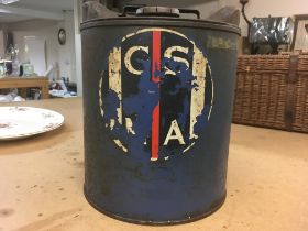Vintage round blue oil can