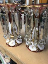 A pair of Victorian glass lustres with clear glass