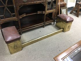 A pair of brass fire seat with kerb .