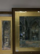 Two Early 20th Century watercolours studies of church interiors signed A L Mawe.