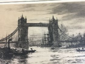A framed drypoint engraving by William Lionel Wyll