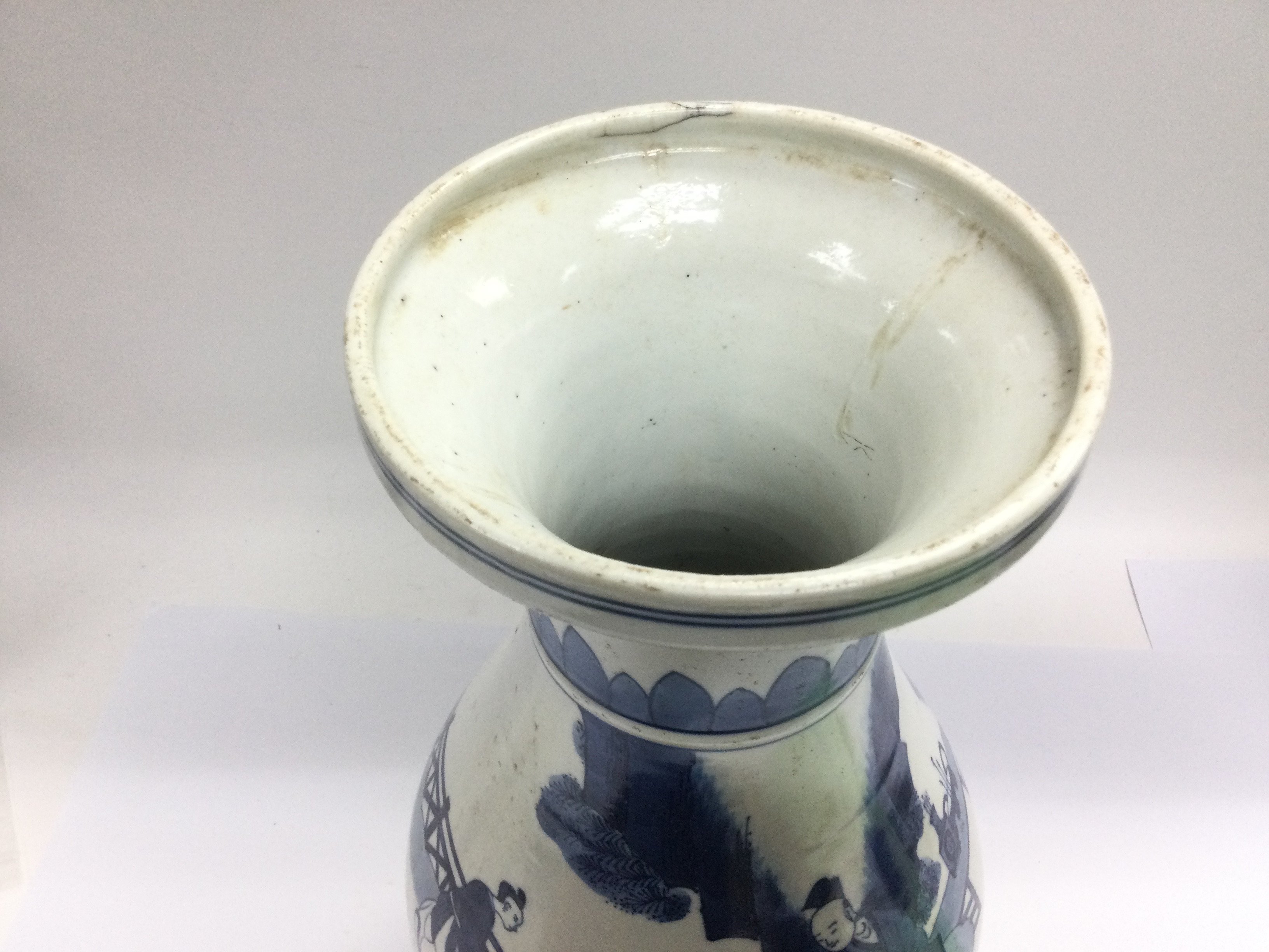 A blue and white vase decorated with figures in a - Image 2 of 4