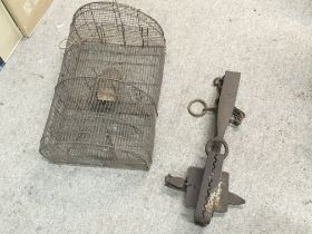 A Victorian Gin trap and a Victorian wirework rat