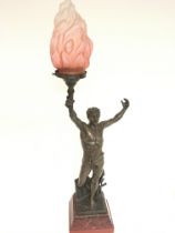 A large spelter Georges Bareau Vox pacis Lamp, sig