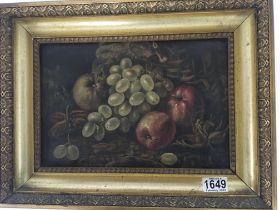 A late 19th century gilt framed oil painting still life study of fruit. Indistinctly signed.