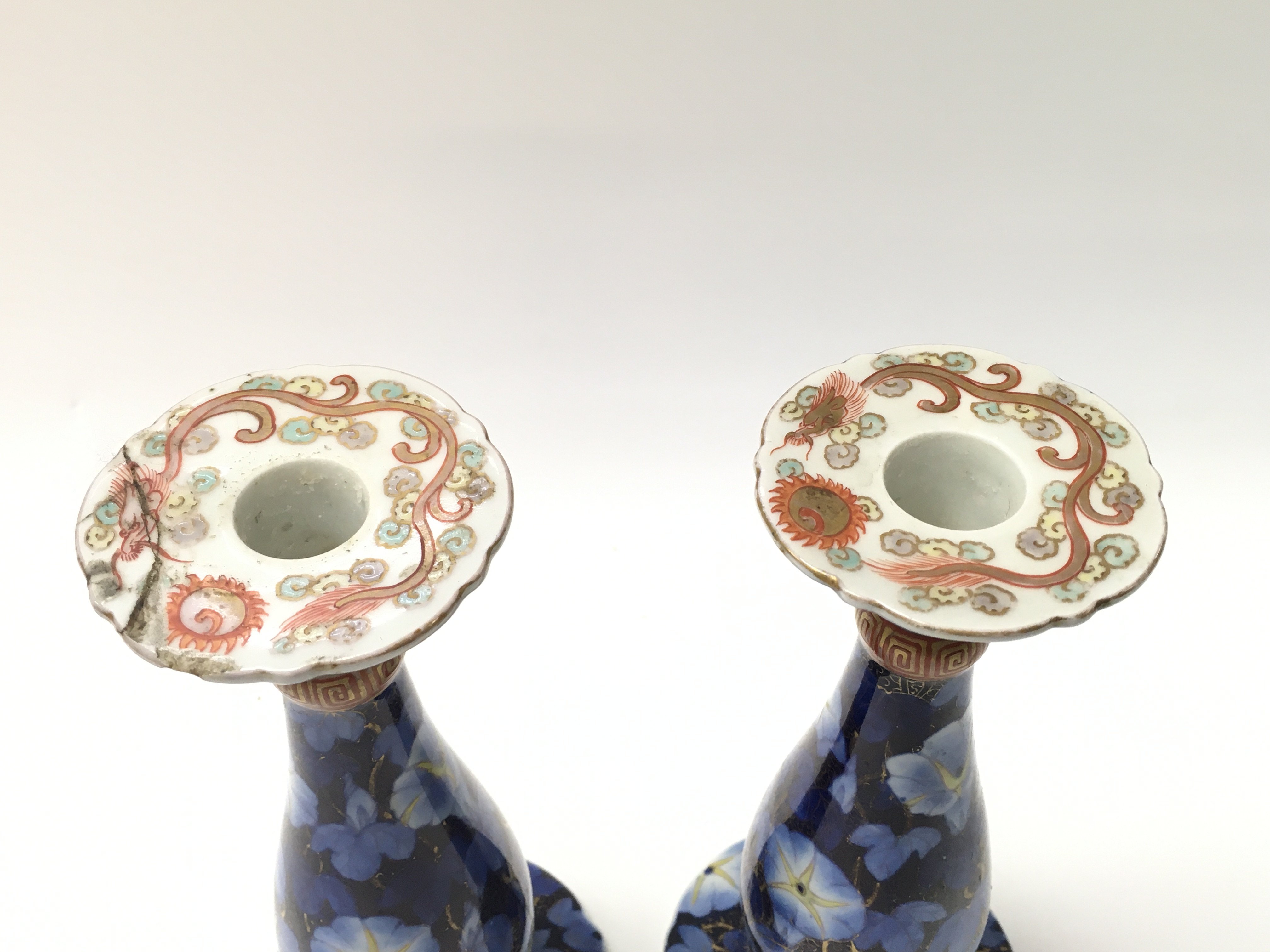 A pair of Japanese candle stick holders. One with - Image 2 of 3