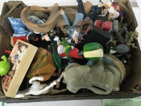 A box containing ceramic and Resin Disney theme and other figures (a lot)