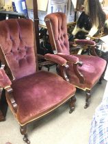 A pair of upholstered mahogany framed chairs. Shipping category D.