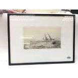 A framed wylie engraving - 2 mask sailing ship in ruff seas.