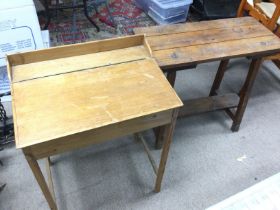 A wooden school desk 42x69x70 and a work bench 34.5x76x68cm