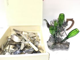 A collection of mixed cutlery and silver plate ite