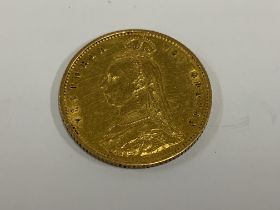 1887 Sheild back half sovereign with milled edge.