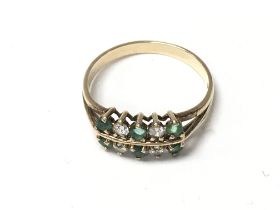 9ct gold emerald and diamond cluster ring. Size N