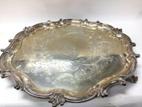 A large Victorian silver tray, London hallmarks. 3