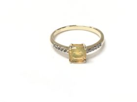 9ct yellow gold cushion cut yellow Opal and RC dia