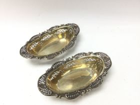 Two silver small oval dishes, Birmingham hallmarks