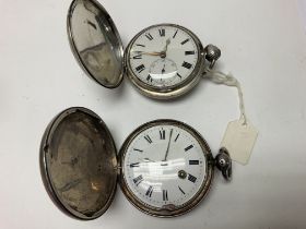 Two silver cased hunter pocket watches. Not seen w