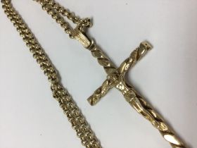 A 9 ct gold cross on chain total weight 100 grams