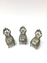 3 Silver Miniature Chairs