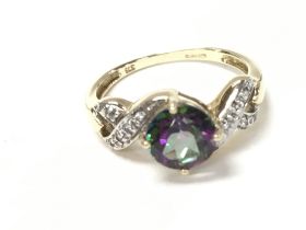 9ct yellow gold RC mystic topaz and diamond twist