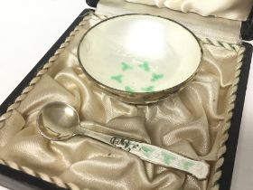 M&N Denmark sterling silver cased bowl and spoon.