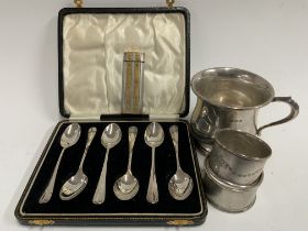 A cased set of hallmarked silver spoons, Silver ha