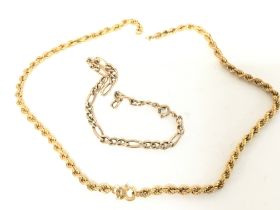 A 9ct gold rope necklace (broken) and a small 9ct