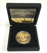 The Twelve sided 2017 gold Â£5 coin, limited run of 91 coins. 22ct.