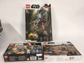 3 sealed and unopened boxed Lego sets. Star Wars 75254 AT ST RAIDER. 75299 TROUBLE ON TATOOINE 75141