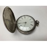 A silver cased hunter pocket watch. Seen working.