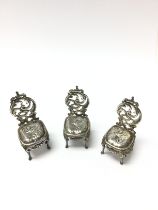 3 Silver Miniature Chairs- NO RESERVE