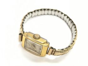 Gold plated ladies Oris mechanical oblong shaped b