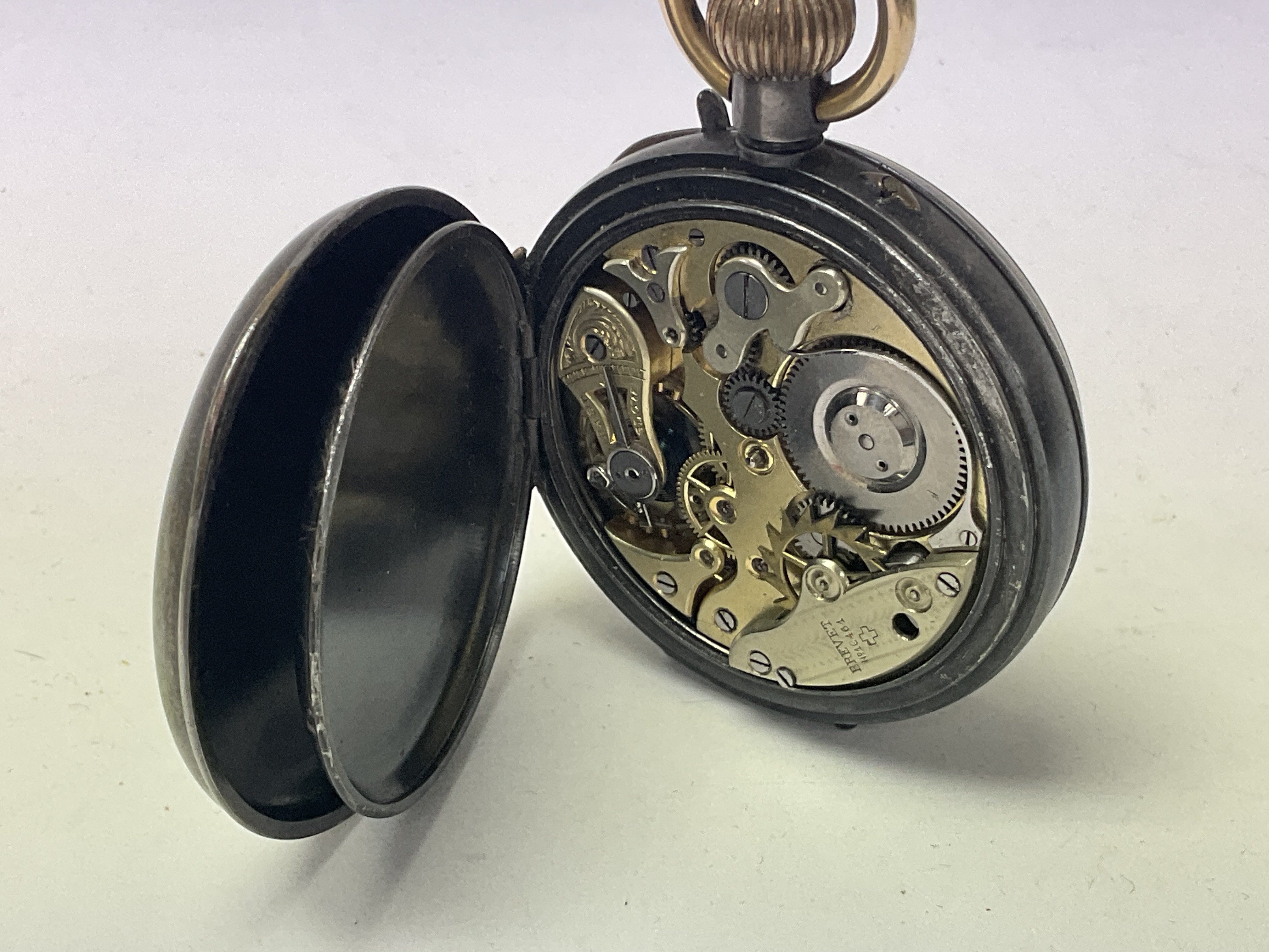 A vintage gun metal alarm clock, seen working.- NO - Image 2 of 2