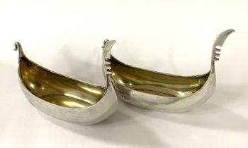 A pair of hallmarked silver gilt lined Gondola sha