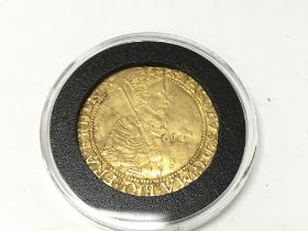 A rare James I gold unite. Twenty shilling coin.